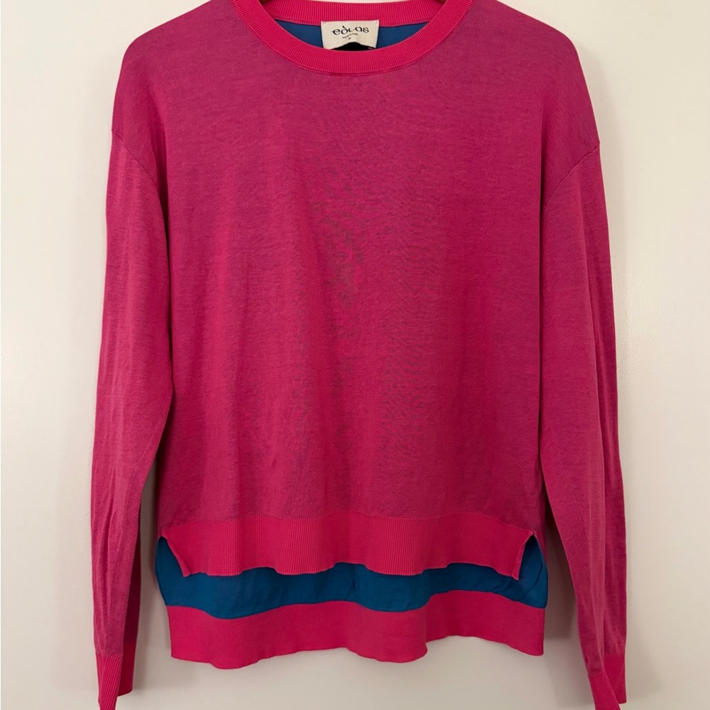 NWOT Eòlas Pink and Blue Crew Neck Sweater